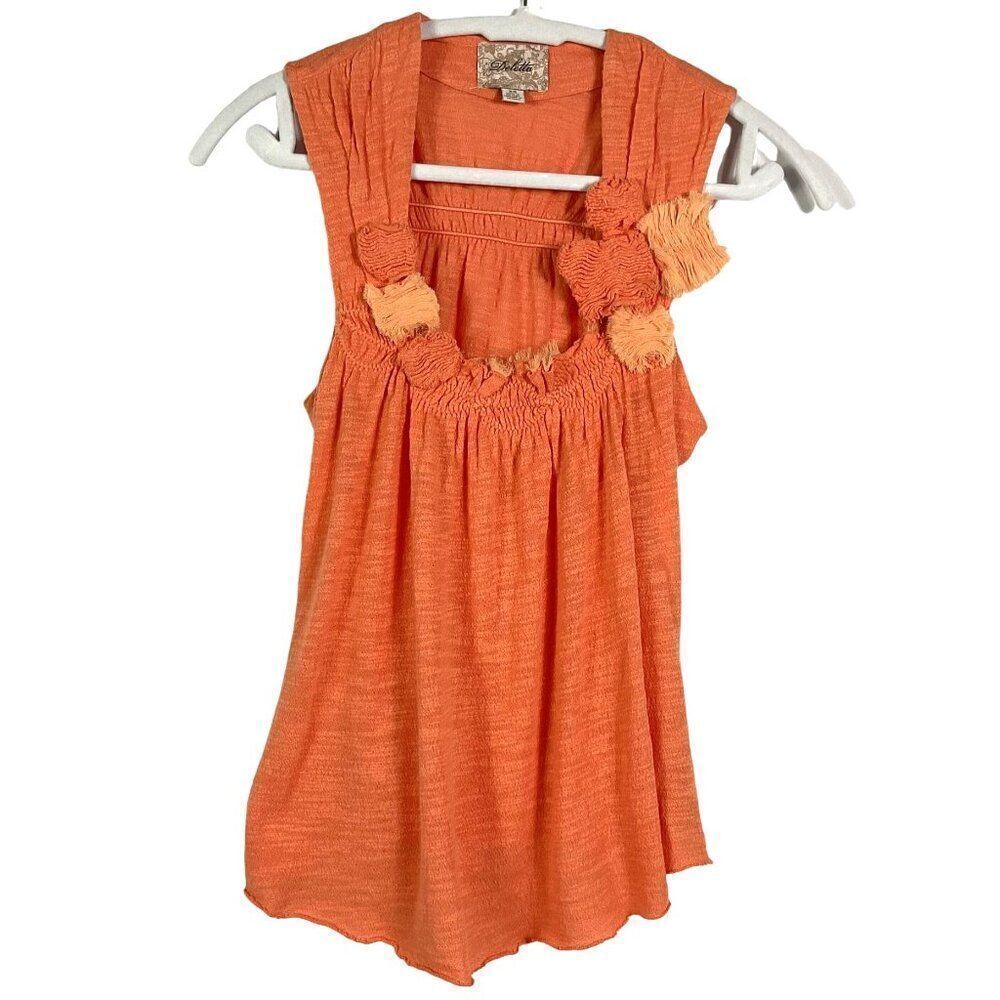 Anthropologie | Deletta Women's XS Orange Sleeveless Top With Floral Accents